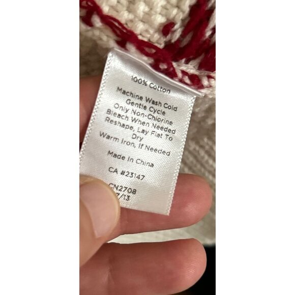 TALBOTS Knitted Cardigan Red White Nordic Geometric Design Size Med - Picture 9 of 12